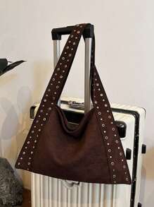 Women's Shoulder Bag, Women's Tote Bag, Large Capacity, Fashion, Elegant, Minimalist, Personalized Metal Crescent Moon Bag, Suitable For Women, Girls, College Students