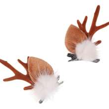 1 对圣诞发夹可爱驯鹿鹿角耳朵节日头饰头饰发饰女士女孩小鹿耳朵鹿角头带驯鹿鹿角头带万圣节头发配饰圣诞动物发夹角色扮演服装小鹿耳朵 - 彩色 - 查看 2