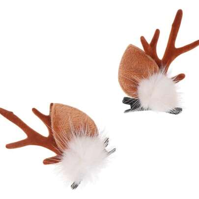 1 对圣诞发夹可爱驯鹿鹿角耳朵节日头饰头饰发饰女士女孩小鹿耳朵鹿角头带驯鹿鹿角头带万圣节头发配饰圣诞动物发夹角色扮演服装小鹿耳朵