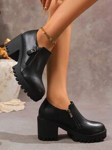 2025年冬季新款厚底休闲时尚女式浅口鞋 - 黑色 - 查看 2