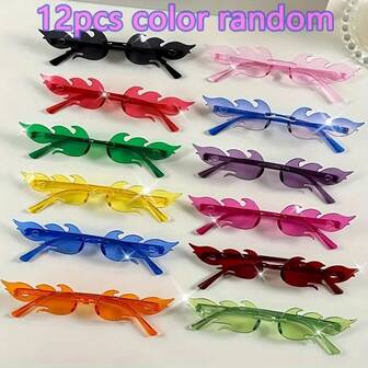 12 件糖果色火焰眼镜组合套装，婚礼派对，男女通用服装道具，生日礼物，派对回礼