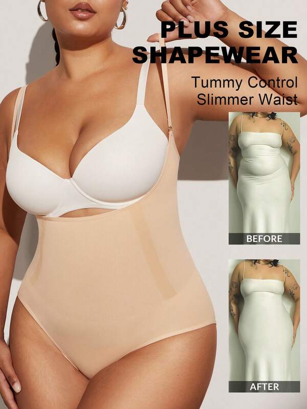 1 pièce Lingerie grande taille pour femmes, bodys amincissants micro-modelants sans couture, culotte taille haute pour ventre et fesses, pièce moulante d'été pour femmes rondes