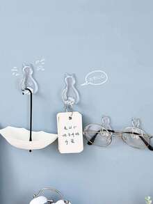 2/4/8pcs Cat Tail Shaped Wall Hooks, Cartoon Design, Hole-Free Transparent Waterproof, Minimalist & Cute, Suitable For Kitchen, Bathroom And Bedroom, Adorable & Practical, Can Be Used For Wall Decor, Hanging Christmas And Halloween Decorations, Flags, Ribbons, Affordable And High Quality