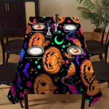 1/20pcs Halloween Tablecloth,Cartoon Pumpkin & Colorful Bats Mushroom Stars Moon Printed Tablecloth,Non-Slip Durable Home Decor,Halloween Festive Party Decor