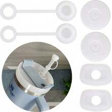 6 件套杯子硅胶防溢密封圈，包括 2 个吸管盖、2 个圆形防漏密封圈、2 个方形防漏密封圈，兼容 1.0 40 盎司/30 盎司玻璃杯和 1 个吸管清洁刷 - 透明白 - 查看 6