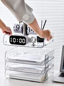 1 pieza Organizador de escritorio, caja de almacenamiento de doble capa para suministros de escritorio, soporte de archivos para oficina y estudiantes