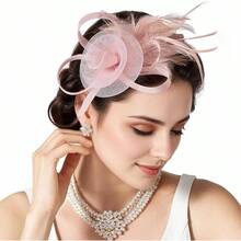 Fascinators Hats Women,Tea Party Fascinator Hair Clip With Feathers Wedding,Derby Hats Headbands - Ha9462-粉紅色 - 查看 1