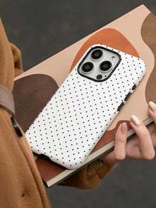Funda protectora para teléfono con diseño de lunares blancos y negros (1 unidad), dos en uno, anticaídas, compatible con phone 16, 15, 14, 13, 12, 11, Pro/Plus - Blanco - Ver 2