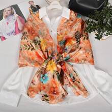 100% Mulberry Silk Scarf For Women Lightweight Long Scarves Beach Wraps Cover Up -Travel Photography Scarfhalloween - 水仙橙色背景顏色 - 查看 11