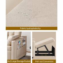 55 Convertible Sofa Bed 3in1 Sleeper Sofa With PullOut Bed Velvet Futon Couch With Adjustable Backrest And Side Pocket Modern Loveseat For Living Room Apartment Beige - 米色 - 查看 6