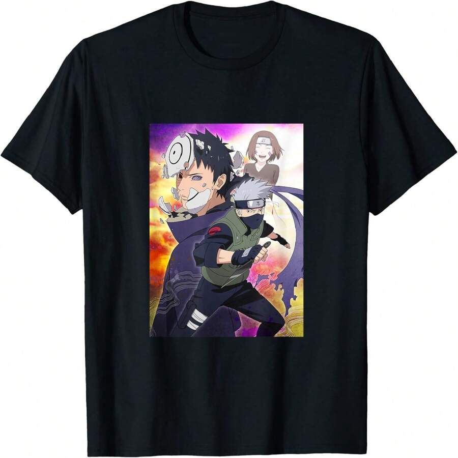 Narutos Kakashi And Obito Unisex-Adults Kids T-Shirt - Black - View 1
