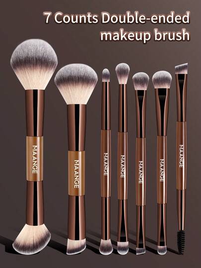 MAANGE 7/8/9/13件套柔软双头多功能化妆刷套装，包含面部刷、散粉刷、腮红刷、遮瑕刷、轮廓刷、鼻影刷、眼影刷、细节刷、粉底刷、高光刷。优质合成毛，经久耐用，适用于日常面部彩妆，可用于液体、膏状和粉状产品，并能进行晕染和抛光。
