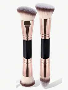 4 pièces Set de pinceaux de maquillage professionnels à double extrémité, comprenant un pinceau de fond de teint incliné et effilé, un pinceau de contour, un pinceau de blush, un pinceau à poudre, un pinceau à ombre à paupières, un pinceau correcteur, un pinceau highlighter, un pinceau estompeur. Brosses en fibres douces, portables pour les voyages, excellent cadeau pour les femmes et les filles.