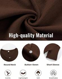 SCUSTY Women's Lightweight Cardigan Short Sleeve Button-Down Summer Cardigan Sweater Fall - Brown - View 3