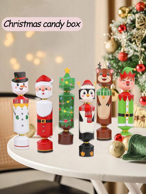 24pcs Christmas Candy Boxes, Christmas Gift Boxes, Santa Claus, Christmas Tree, Elk, Snowman Design Boxes, Christmas Holiday Packaging Boxes, Candy Small Gift Storage Boxes, Party Gifts, Christmas Decorations, New Year Decorations.