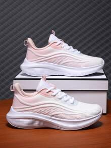 1 Pair Women's Soft Bottom Casual Running Shoes, White Mesh Lace-Up Low-Top Outdoor Shock-Absorbing Sports Shoes, Spring/Autumn 2025 New Solid Color Road Running Sneakers