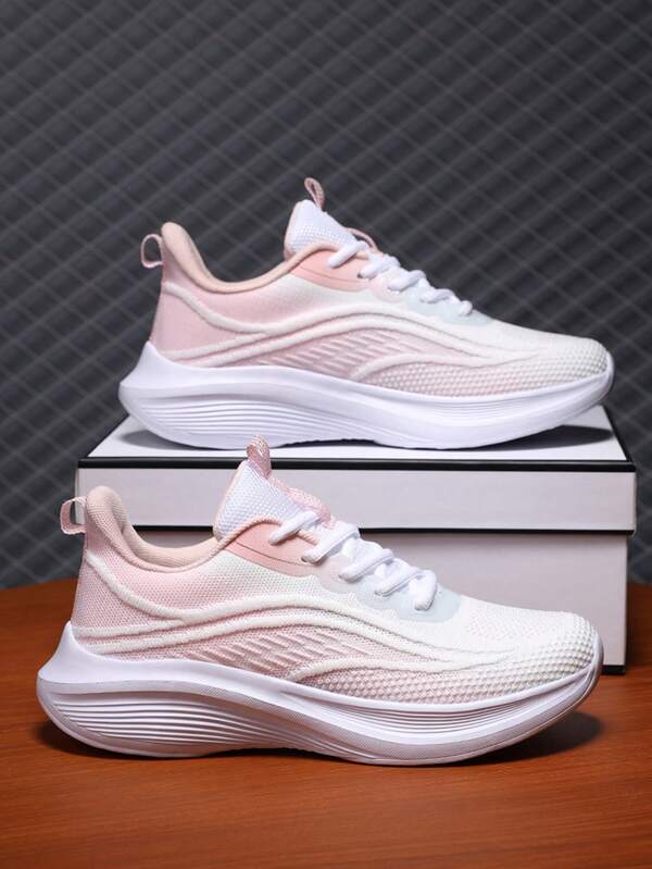 1 Pair Women's Soft Bottom Casual Running Shoes, White Mesh Lace-Up Low-Top Outdoor Shock-Absorbing Sports Shoes, Spring/Autumn 2025 New Solid Color Road Running Sneakers