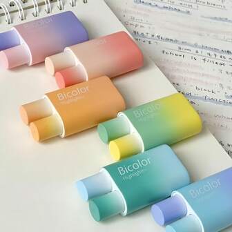 Double-Headed Dual-Color Soft-Tip Fluorescent Pen With Eye-Protecting Gradient Color And High-Appearance Ins-Style Marking Pen For Students To Highlight Important Points In Colorful Ways.