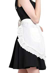 Cute Ruffle Waist Apron Elegant White Polyester Kitchen Apron With Pockets & Adjustable Ties (26"X17") For Cooking, Baking, Maid Cosplay & Cafe Servers - White - View 3