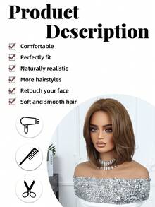 12 英寸亚麻棕色自然卷短鲍勃假发，优雅女士假发，耐热合成假发，角色扮演，节日日常时尚风格，适合万圣节和圣诞节礼物 - 亞麻棕 - 查看 7