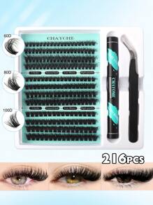 Zestaw 144/180/216/300/648 kępek rzęs D-Roll, sztuczne rzęsy DIY do segmentacji w domu, gęste i puszyste sztuczne rzęsy, z klejem i zabezpieczeniem, szczoteczka do zębów, zestaw pęset, odpowiednie dla początkujących, hybrydowy inteligentny zestaw do przedłużania rzęs 10-16 mm, zestaw DIY: osobiste rzęsy + klej + pęseta + czarna szczoteczka do oczu, łatwy w użyciu, odpowiedni do makijażu i pielęgnacji różnych oczu, na co dzień, na wesele, na imprezę, prezent dla ucznia na powrót do szkoły, zestaw kępek rzęs, rzęsy, sztuczne rzęsy