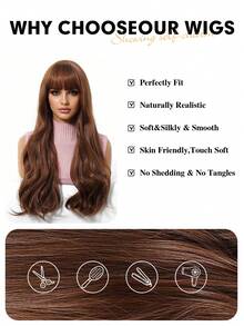 Long Wavy Ombre Brown Mix Blonde Highlight Wigs For Women Synthetic Hair Heat Resistant Ombre Wig For Daily Party Cosplay Use-22Inches - 棕色 - 查看 7