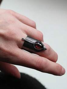 1pc Unique Witch Waterdrop Shaped Ruby Irregular Cone-Shaped Wide Antique Tin Ring Gothic Style Metal 's Size Ring Suitable For Special Holiday Events, Themed Parties And Gatherings - màu đen - Xem 8