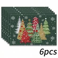 4/6pcs/Set, Fashionable Christmas Tree Pattern Printed Linen Placemats, Size 12*18 Inches/30*45 Cm, Home Decor, Suitable For Dining Table. - Multicolor - View 21