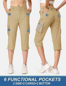 KEFITEVD Women's Cargo Capris Lightweight Hiking Capri Pants With Pockets Water Resistant Summer Travel Outdoor Casual - 卡其色 - 查看 2