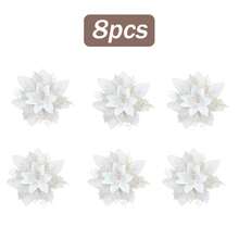 8pcs Festive Decoration White Christmas Flower; Onion Powder Wreath Accessory Christmas Tree Decoration.