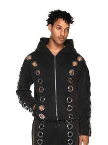 Streetwear Y2K-Style Iron Ring Design Men's And Women's Matching Loose Zipper Pullover Hooded Hoodie