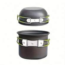 TAIMASI Deluxe Camping Cookware Kit - 15-Piece Stainless Steel Utensil Set With Forks, Knives & Spoons | Compact For Outdoor Adventures - Seasonal Essential For: • Labor Day Camping Trips • Thanksgiving RV Meals • Christmas Gift For Adventurers • New Year's Travel Resolutions - 綠色 - 查看 9