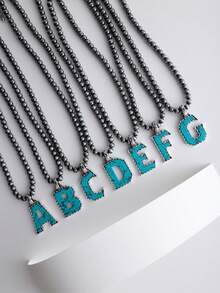 1pc Western Country Style Vintage Textured CCB Multicolor Leopard Print Black & White Plaid 26 Letter Minimalist Pendant Necklace, Sweater Chain