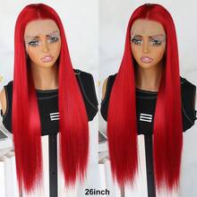 26 Inches Long Straight Red Color Hair Synthetic Lace Front Wigs 13x4 Lace Area Free Part Pre Plucked With Baby Hair Around Natural Hairline Glueless Heat Resistant Fiber Frontal Lace Wig For Fashion Women Girls Party Vacation Show Makeup Use Daily Wear - 紅色 - 查看 3