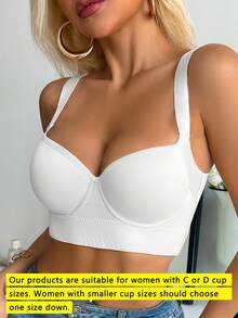 女士白色舒适无缝深 V 聚拢可调节文胸运动美背文胸 - 白色 - 查看 5