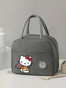 Sanrio حقيبة غداء معزولة بتصميم هالو كيتي - حقيبة غداء كبيرة السعة بنقوش مخططة مع مقابض، صندوق وجبة محتفظ بالحرارة، حاوية غداء مقاومة للتسرب وقابلة للغسيل للطلاب والمدرسة والمكتب أو موسم العودة إلى المدرسة.