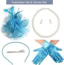 Ibeauti Fascinator Hats With Screentouch Lace Gloves Set Women Tea Party Cocktail Wedding Derby Headwear Short Gloves - 02 天藍色 - 查看 4