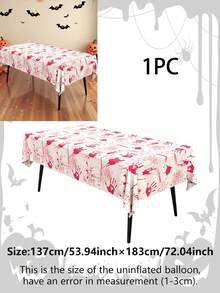 1pc Disposable Halloween Tablecloth, Bat Skull Haunted House Pumpkin Cobweb Bloody Handprint Pattern Print, Suitable For Halloween Decoration, Birthday Party Decor - Multicolor - View 13