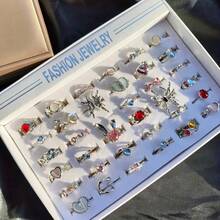 10枚/套 优雅时尚粉色水晶戒指，蝴蝶和心形，浪漫约会，情人节礼物，日常配饰