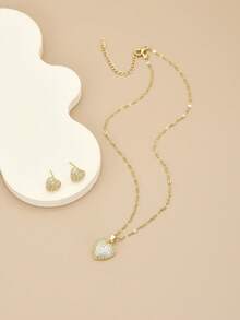 1 chiếc vòng cổ bằng thép không gỉ hình trái tim đính đá Rhinestone sang trọng dành cho nữ, 1 đôi bông tai hình trái tim đính đá Rhinestone sang trọng dành cho nữ, thích hợp cho tiệc tùng, đeo hàng ngày, phong cách châu Âu và Mỹ, cá nhân hóa, hào phóng, Zirconia khối, trang sức cưới, quà tặng cho bé gái, người thân, bạn bè, sinh nhật, ngày lễ tình nhân, quà tặng cho người yêu - Vàng - Xem 6