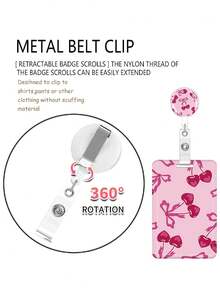樱桃蝴蝶结图案设计可伸缩证件套，ID姓名牌工作证登山扣粉色可伸缩证件卷轴带可拆卸挂绳 - 励志语录证件钥匙扣，竖款卡片保护套，适用于家庭办公室、医生、护士、教师、女性、学生和专业人士 - 彩色 - 查看 8