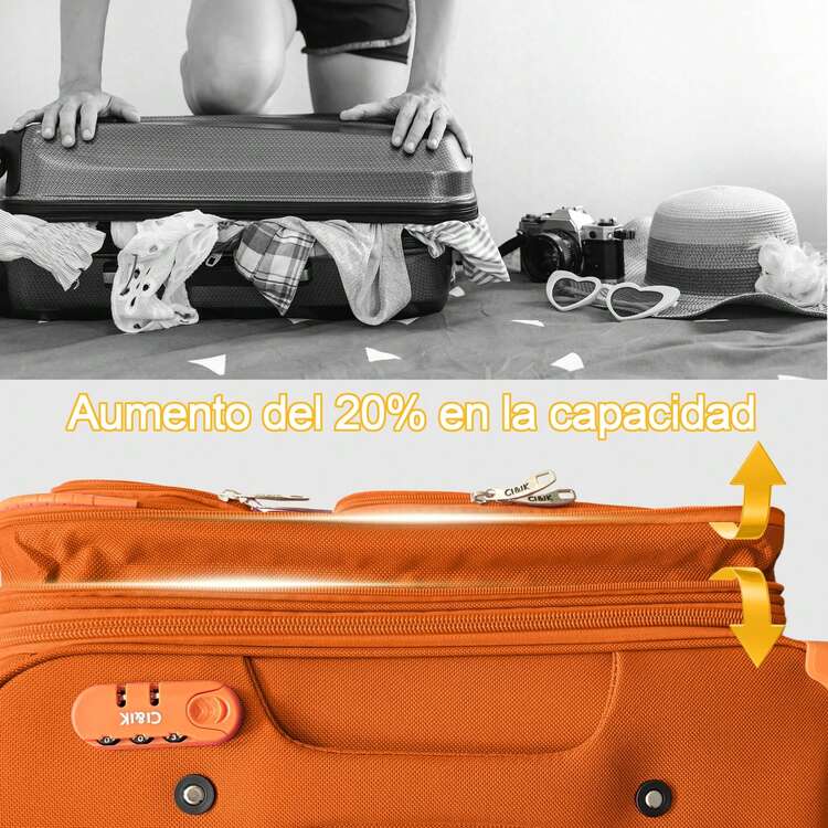 Juego 2 Maletas De Viaje 20 Y 18 Inch Rigidas Ruedas Candado - Naranja - Añade 6