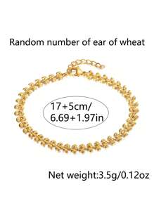 Nooxian 1pc Gold Jewelry Women's Bracelet, Layered Style, Stainless Steel Wheat Ear Tassel Waterproof Beach Vacation Bracelet, Daily Gift Accessory (Wheat Ear Bead Quantity Random, No Gift Box)
