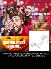 Vampire Fake Fangs Classic PP Halloween Party Cosplay Props, Halloween Costume Party Teeth Vampire Party Gag Teeth Retractable Dentures Party And Dance Costumes - White - View 12