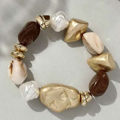 1pc Vintage Boho Thick Brown Acrylic Beaded Bracelet, Luxury High-End For Women, Couples, Party, Daily Wear