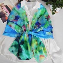 100% Mulberry Silk Scarf For Women Lightweight Long Scarves Beach Wraps Cover Up -Travel Photography Scarfhalloween - 藍綠色 - 查看 9