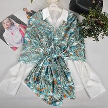 100% Mulberry Silk Scarf For Women Lightweight Long Scarves Beach Wraps Cover Up -Travel Photography Scarfhalloween - 藍白佩斯利花紋 - 查看 5
