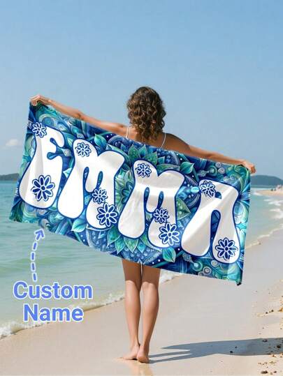 1PC Personalized Custom Beach Towel With Text Design, Customized With Your Name. Perfect For Use On The Beach, By The Poolside, And During Beach Vacations. This Multifunctional Beach Towel Is Ideal For Outdoor Beach Activities, Travel, And Provides Comfort When Lounging, Sunbathing, And Relaxing. A Unique Gift For Her, Him, Mother, Father, Girlfriend, Boyfriend.