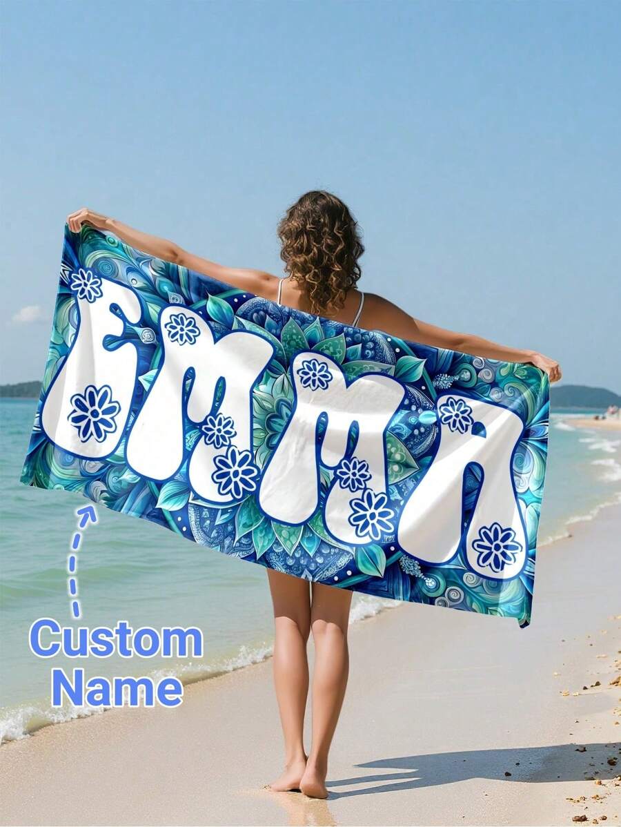 1PC Personalized Custom Beach Towel With Text Design, Customized With Your Name. Perfect For Use On The Beach, By The Poolside, And During Beach Vacations. This Multifunctional Beach Towel Is Ideal For Outdoor Beach Activities, Travel, And Provides Comfort When Lounging, Sunbathing, And Relaxing. A Unique Gift For Her, Him, Mother, Father, Girlfriend, Boyfriend.