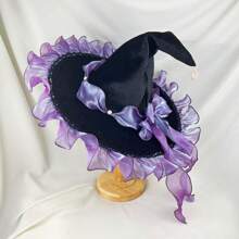 女巫帽 女巫帽 大号黑色女巫巫婆帽 万圣节角色扮演服装宽边尖顶帽礼物 - 彩色 - 查看 8